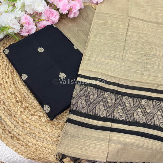 Unstitched Salwar Material -Raw Silk - Black Shade - VVUSM011