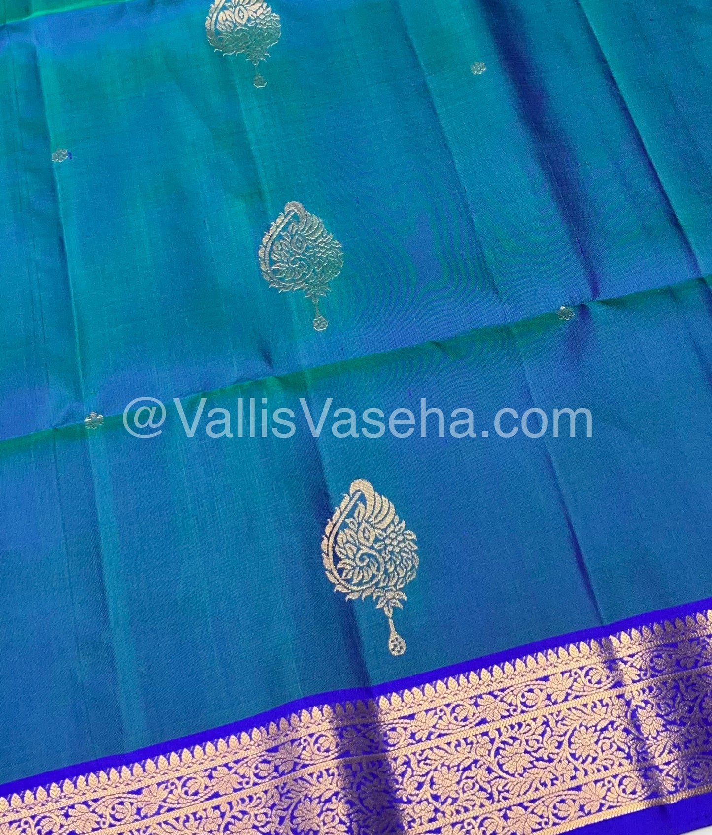 Pure Soft Silk Saree - Blue To Blue - Velum & Mayilum - Kanchi Border - VVPSS015