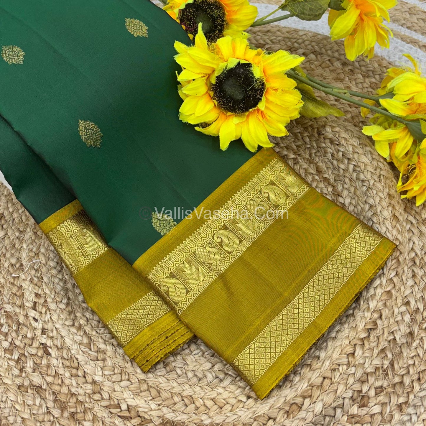 Pure Kanchipuram Silk Saree - Green & Mustard Yellow Shade  - VVPS022