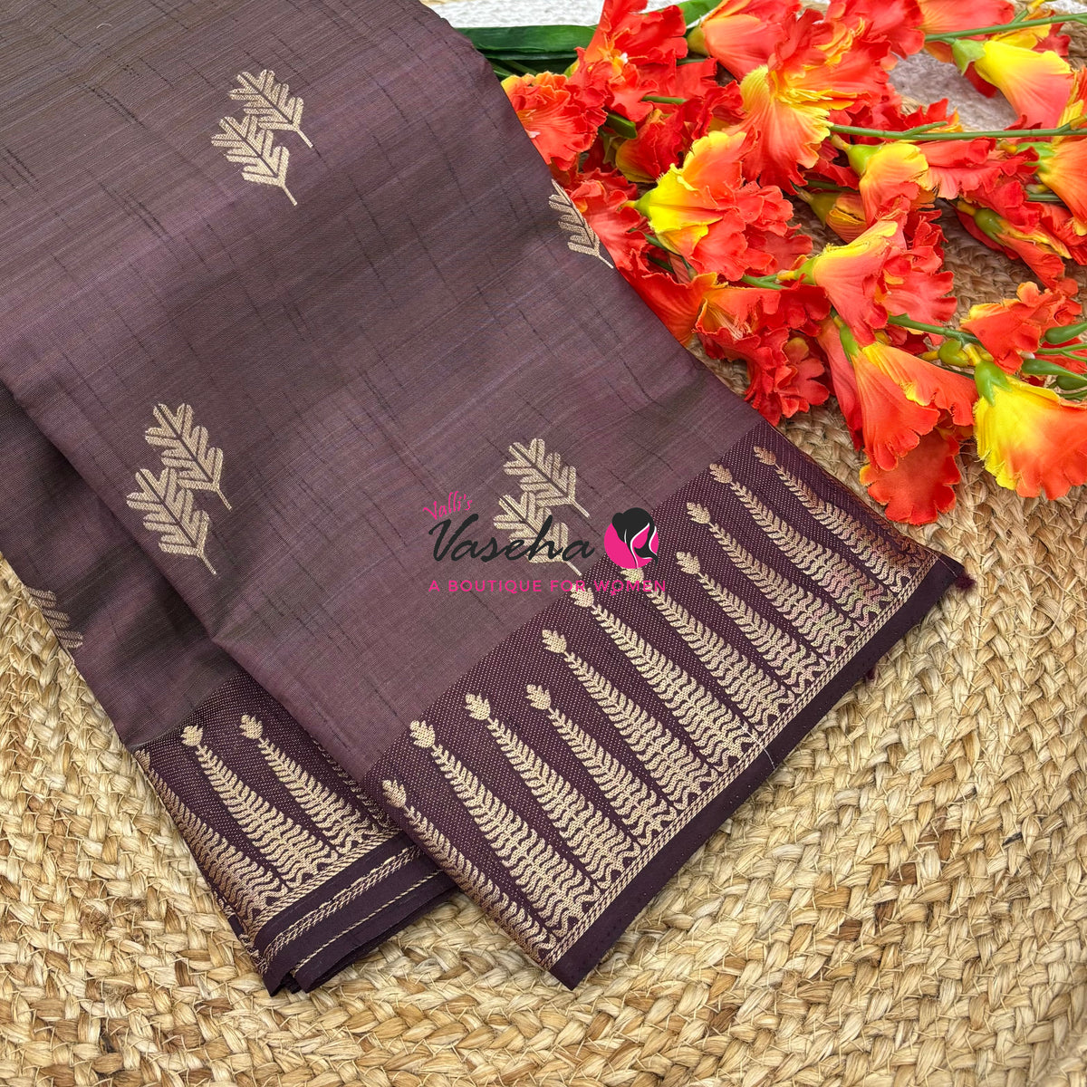 Semi Tussar Silk Saree | Brown Shade |VVSTS050