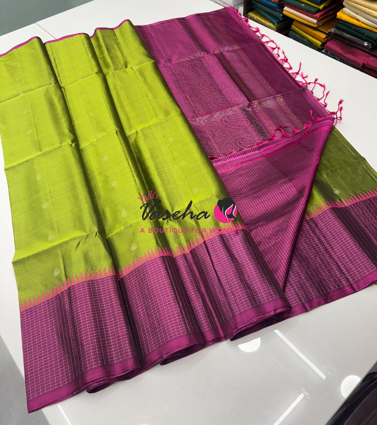 Pure Soft Silk Saree - Green & Purplish Pink Shade - VVPSS117