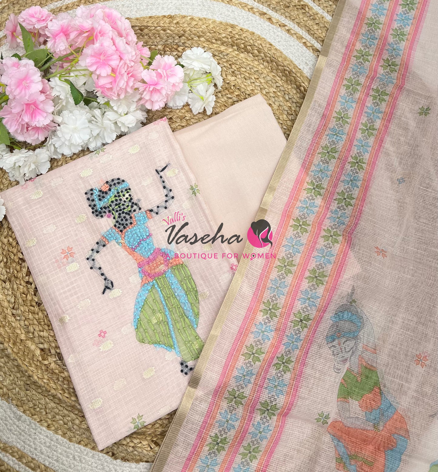 Unstitched Kota Material  | Pastel Cream| VVUSM043