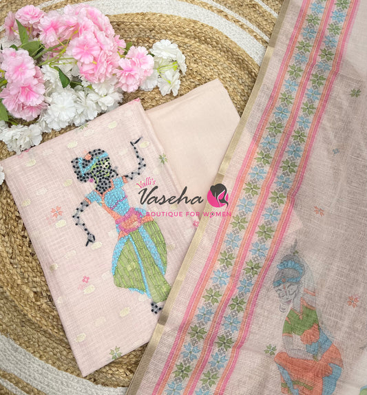 Unstitched Kota Material  | Pastel Cream| VVUSM043