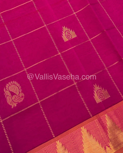 Semi Silk Cotton Saree - Pink with Orangish Yellow Shade - VVSSC002