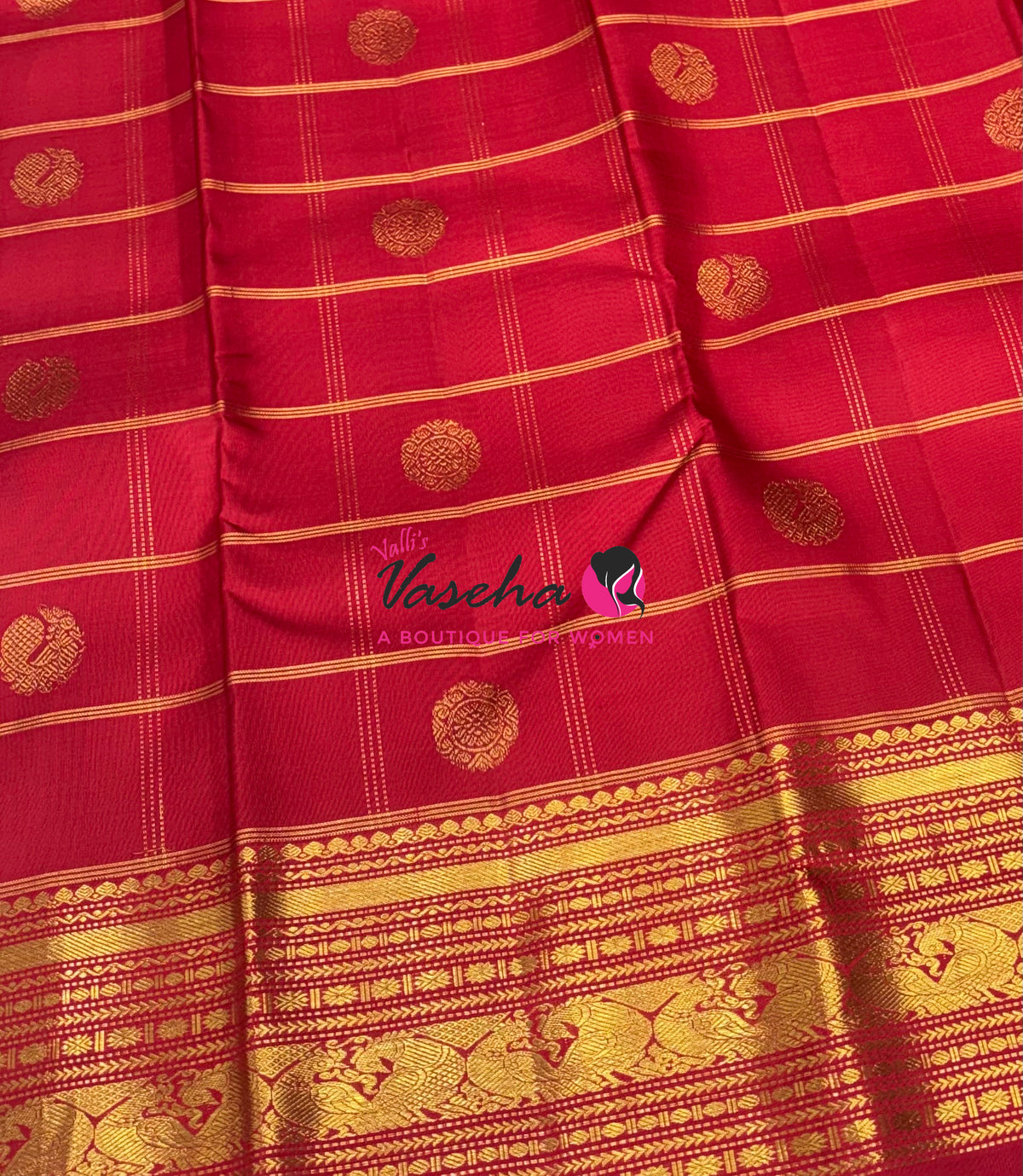 Pure Kanchipuram Silk Saree - Red Shade  - VVPS097