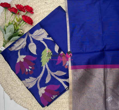 Unstitched Salwar Material - Fancy Cotton - Blue Shade  - VVUSM024