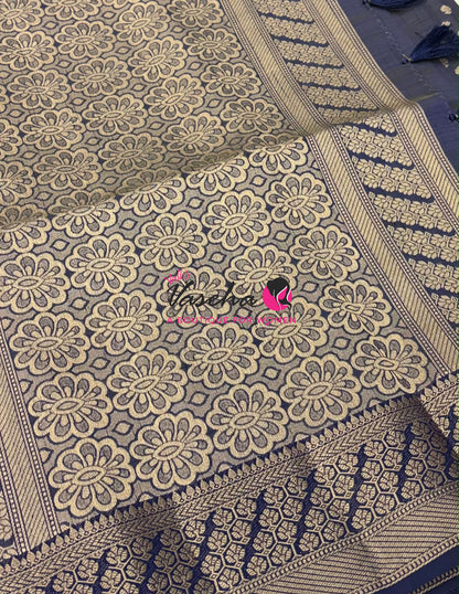 Semi Tussar Silk - Navy Blue  Shade - VVSTS071