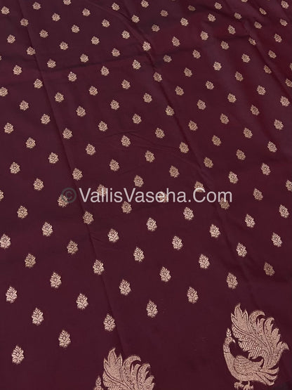 Semi Soft Silk - Peacock Butta Border - Maroon Shade -VVSSS014