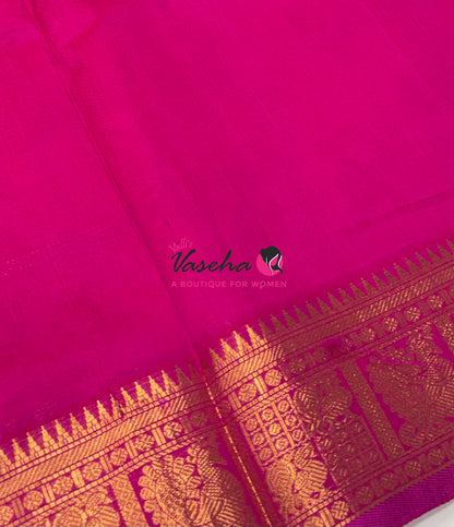 Pure Silk Cotton Saree - Mayil & Chakkaram Design - Pink With Pink Shade -VVMC003