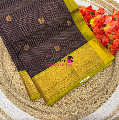 Pure Silk Cotton Saree - Vairavoosi Checks - Mayil & Chakkaram - VVMCV001