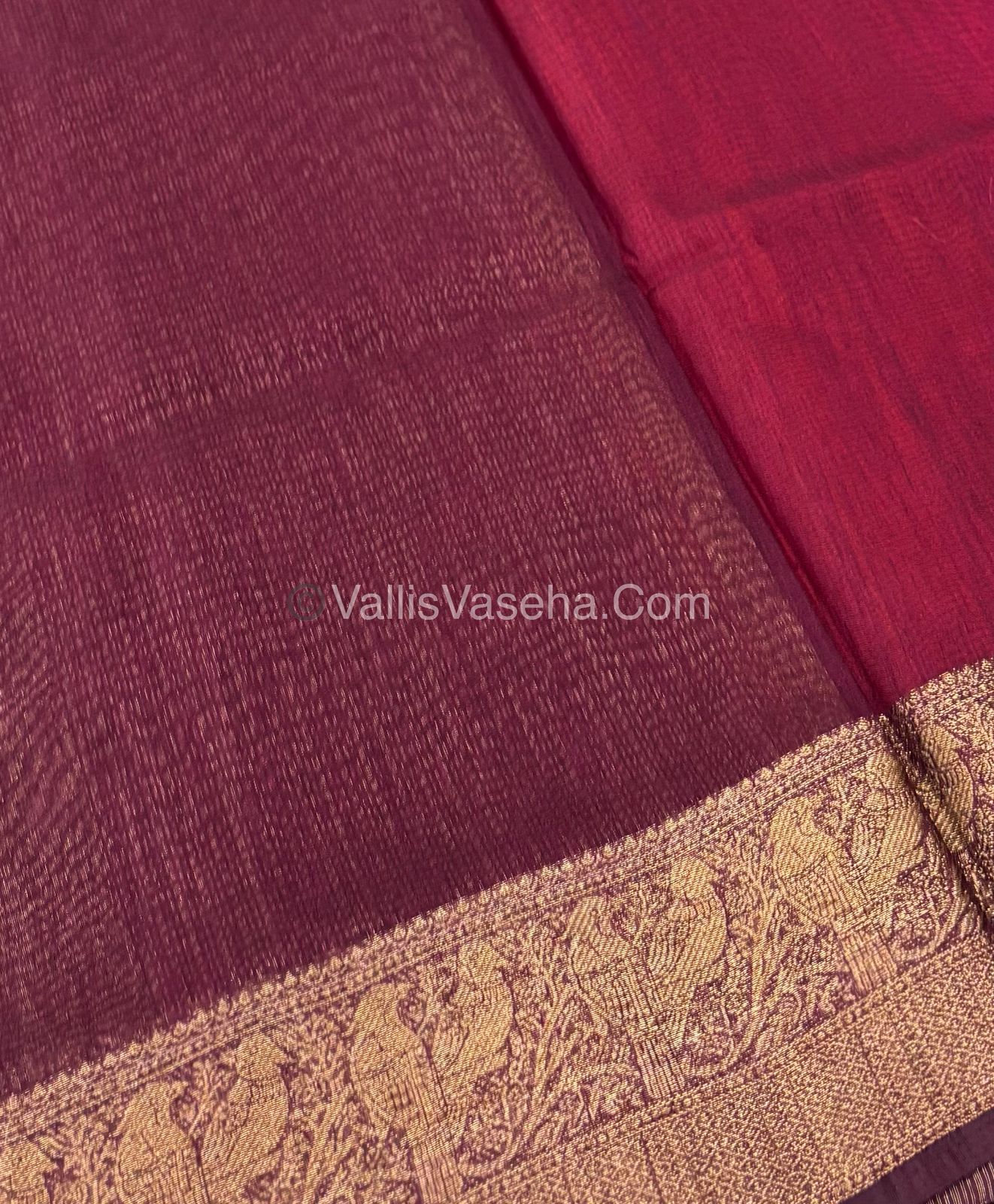 Bamboo Silk Saree - Red With Wine Shade - VVBSS005