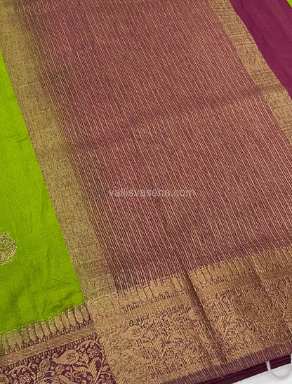 Bamboo Silk Saree - Green With Purplish Wine Shade - VVBSS001