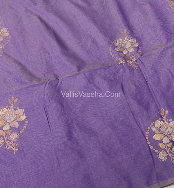 Semi Soft Silk - Border less - Creamish Lavender Shade -VVSSS007