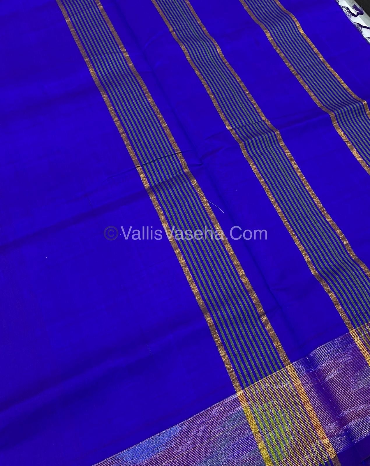 Semi Silk Cotton Saree - Green & Ink Blue  - VVSSC001