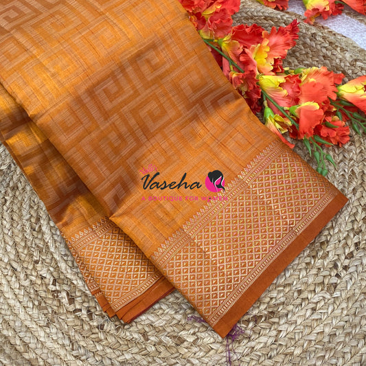 Semi Tussar Silk Saree | Orange Shade |VVSTS058