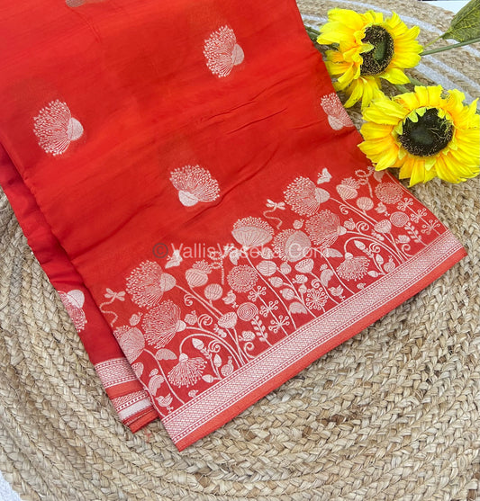 Banarasi Premium Viscose Saree - Orange Shade - VVBPV001