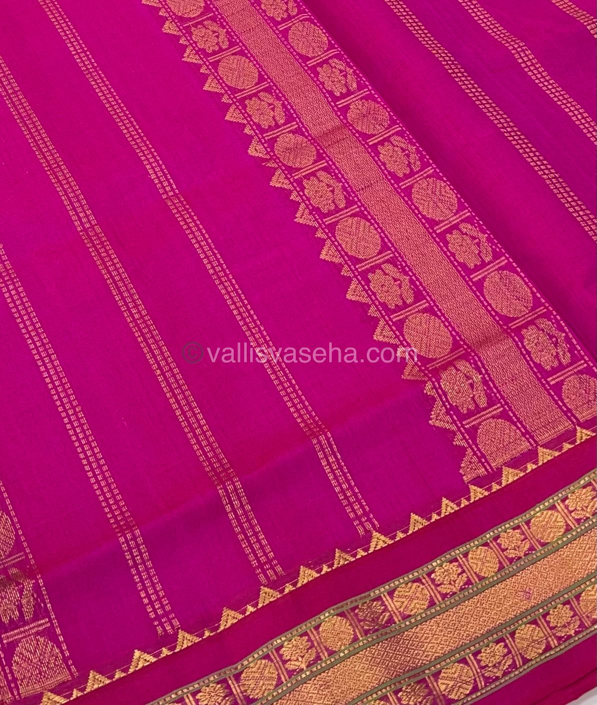 Pure Korvai Silk Cotton - Retta Petta Border - Cream( Half White )with Pink Combo - VVKSC010