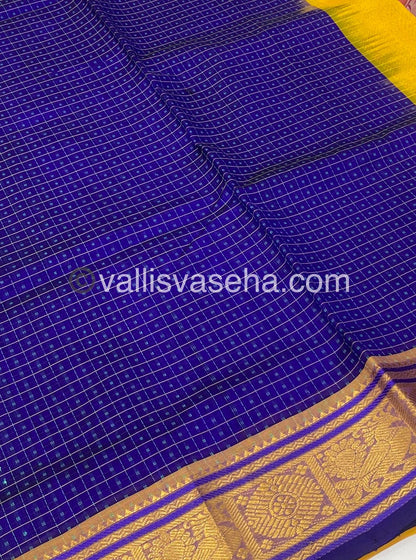 Pure Silk Cotton Saree - Blue with Yellow - Lakshadeepam Design - VVPLD001