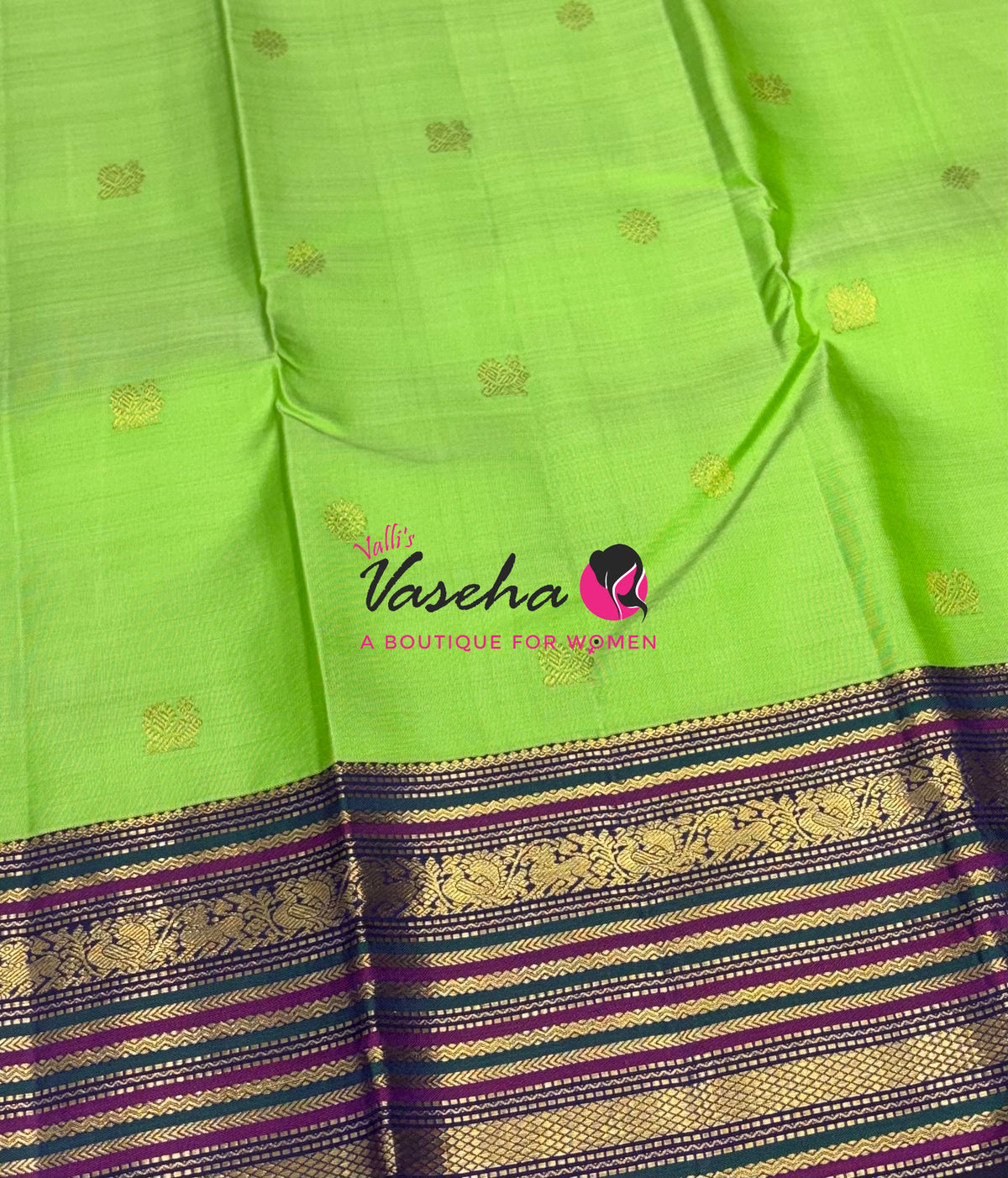 Pure Vintage Korvai Kanchipuram Silk Saree - Green With Blue - VVPS102