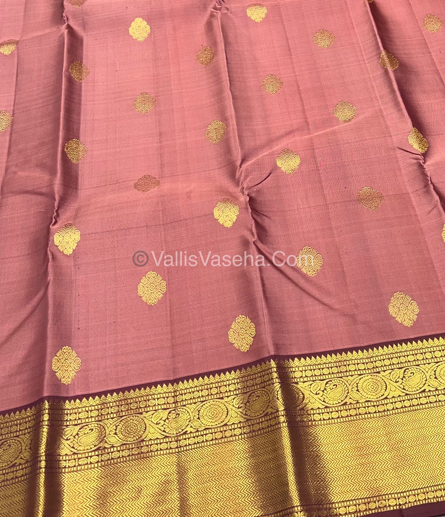 Pure Kanchipuram Silk Saree - Onion Pink With Brown Combo - VVPS010