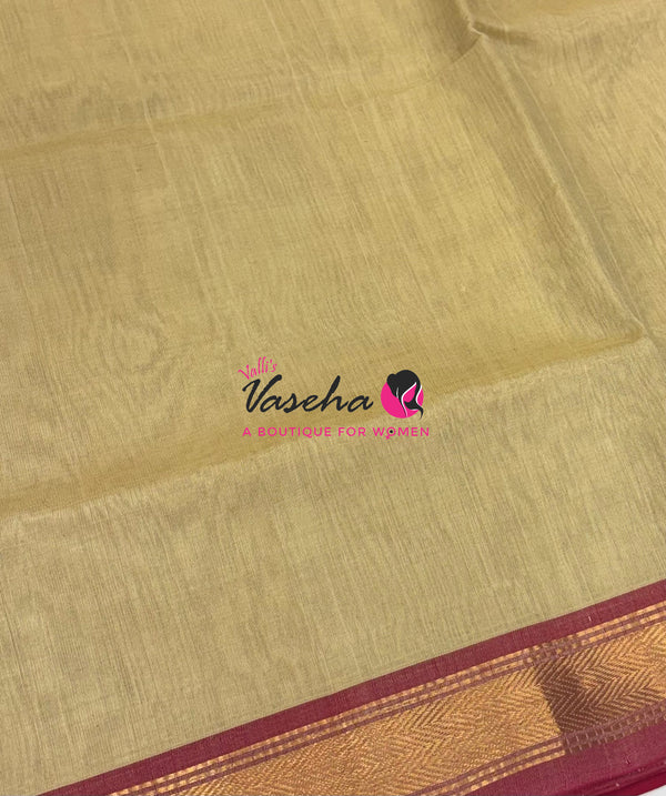 Pure Silk Cotton Sarees - Cream With Red - VVPSC003