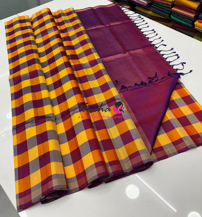 Pure Soft Silk Saree  - Small Pazhum Pazhamum Checks - VVPSS159