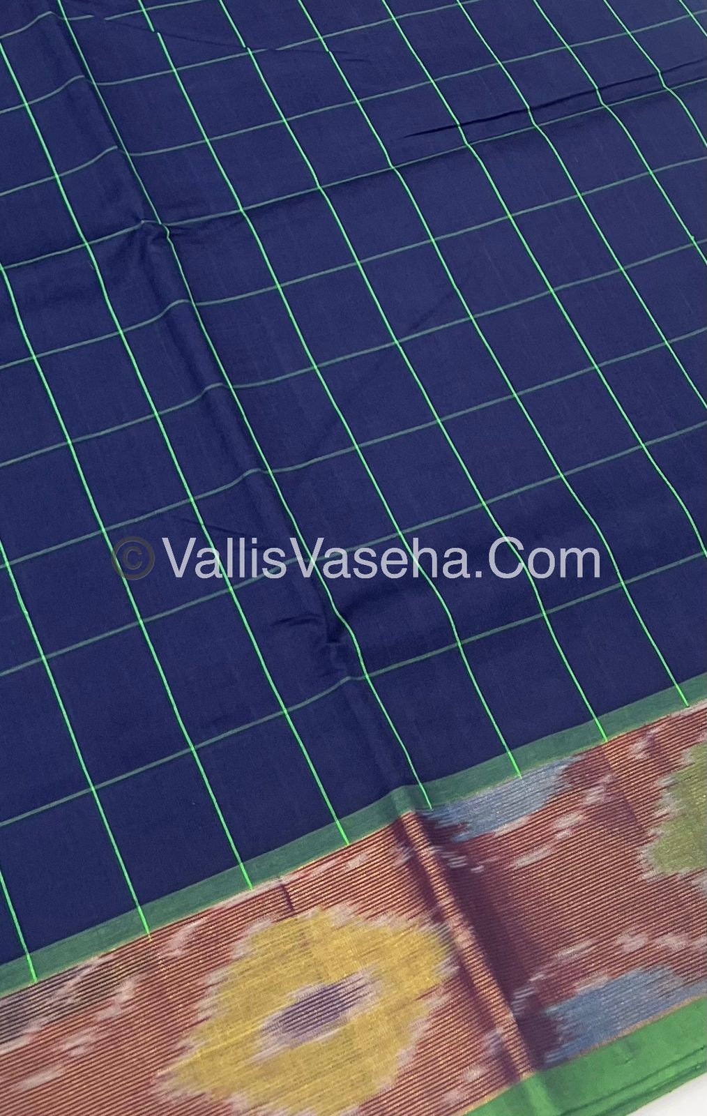 Semi Silk Cotton Saree -  Blue  & Green - VVSSC001