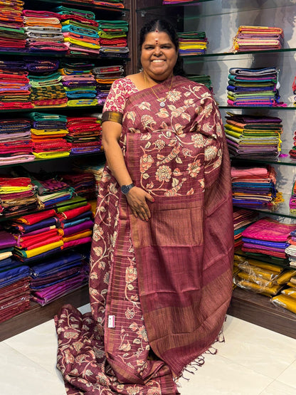 Pure Tussar Silk - Wine Maroon Shade - VVPTS001