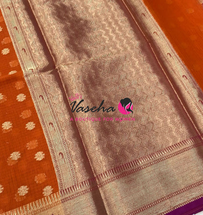 Kota Saree - Paithani Border - Orange with  Pink   - VVKPS001