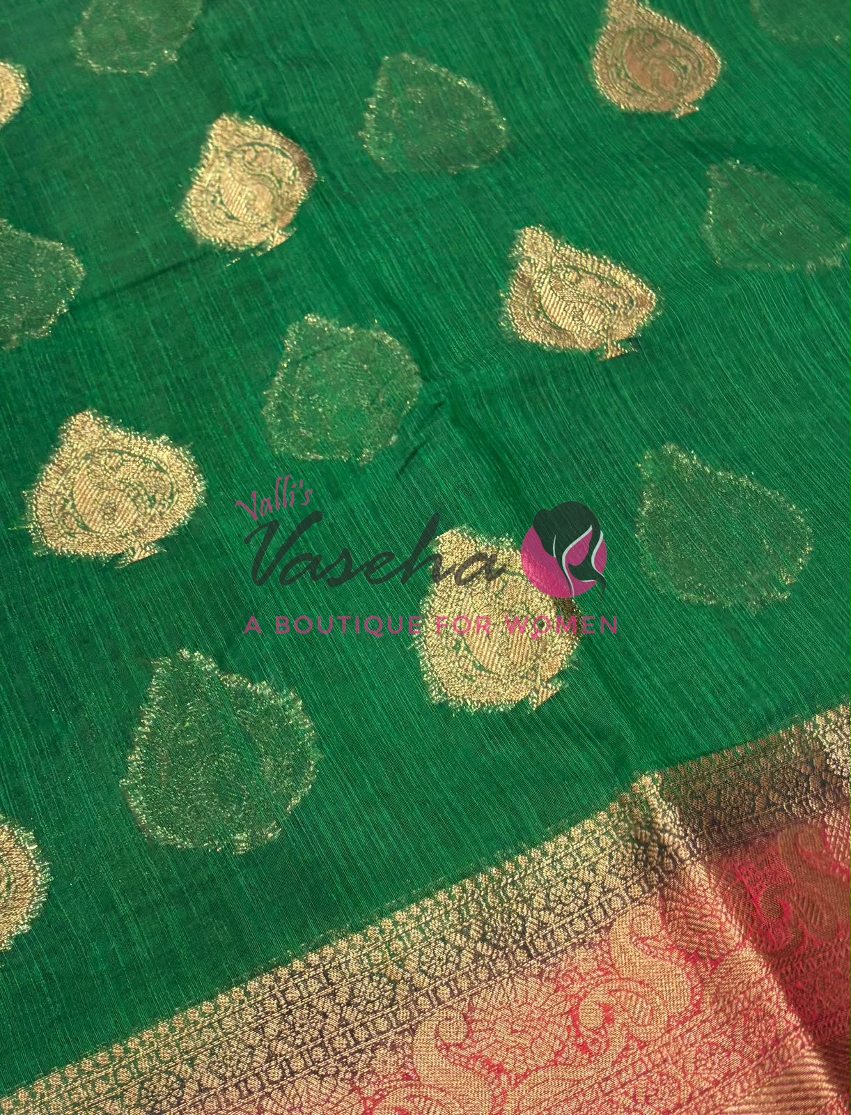 Bamboo Silk Saree- Green with Red Shade - VVBSS013