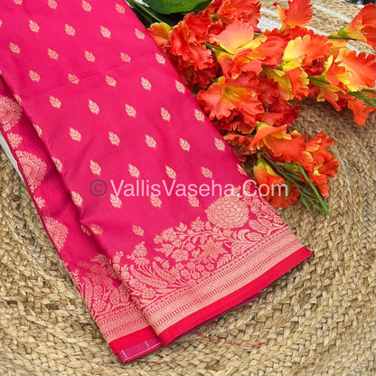 Semi Soft Silk with Border - Bright Pink Shade  -VVSSS012