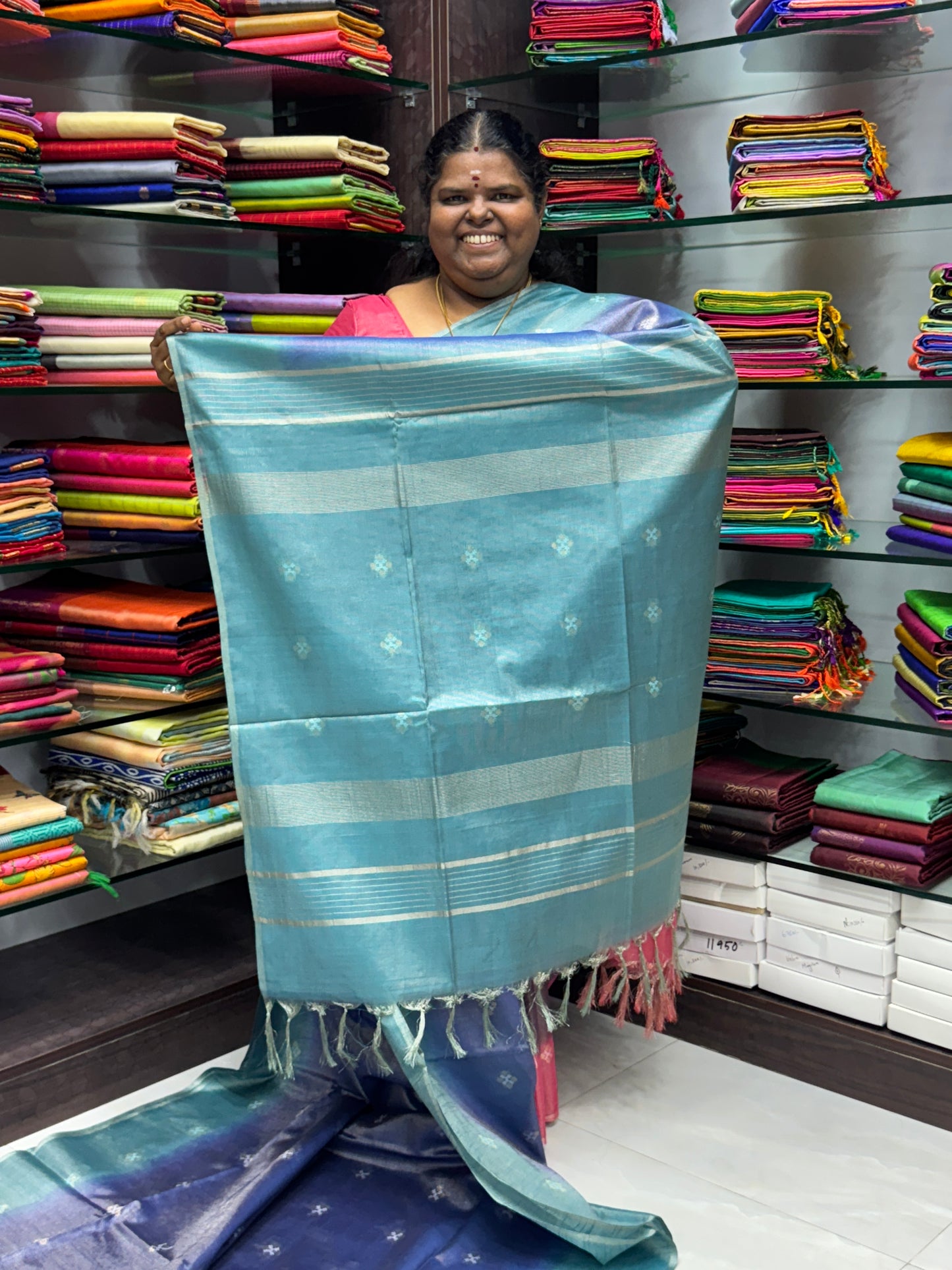Bhagalpuri Silk - Vaira Voosi Lines -Violetish Blue to Blue Combo - VVBSV001