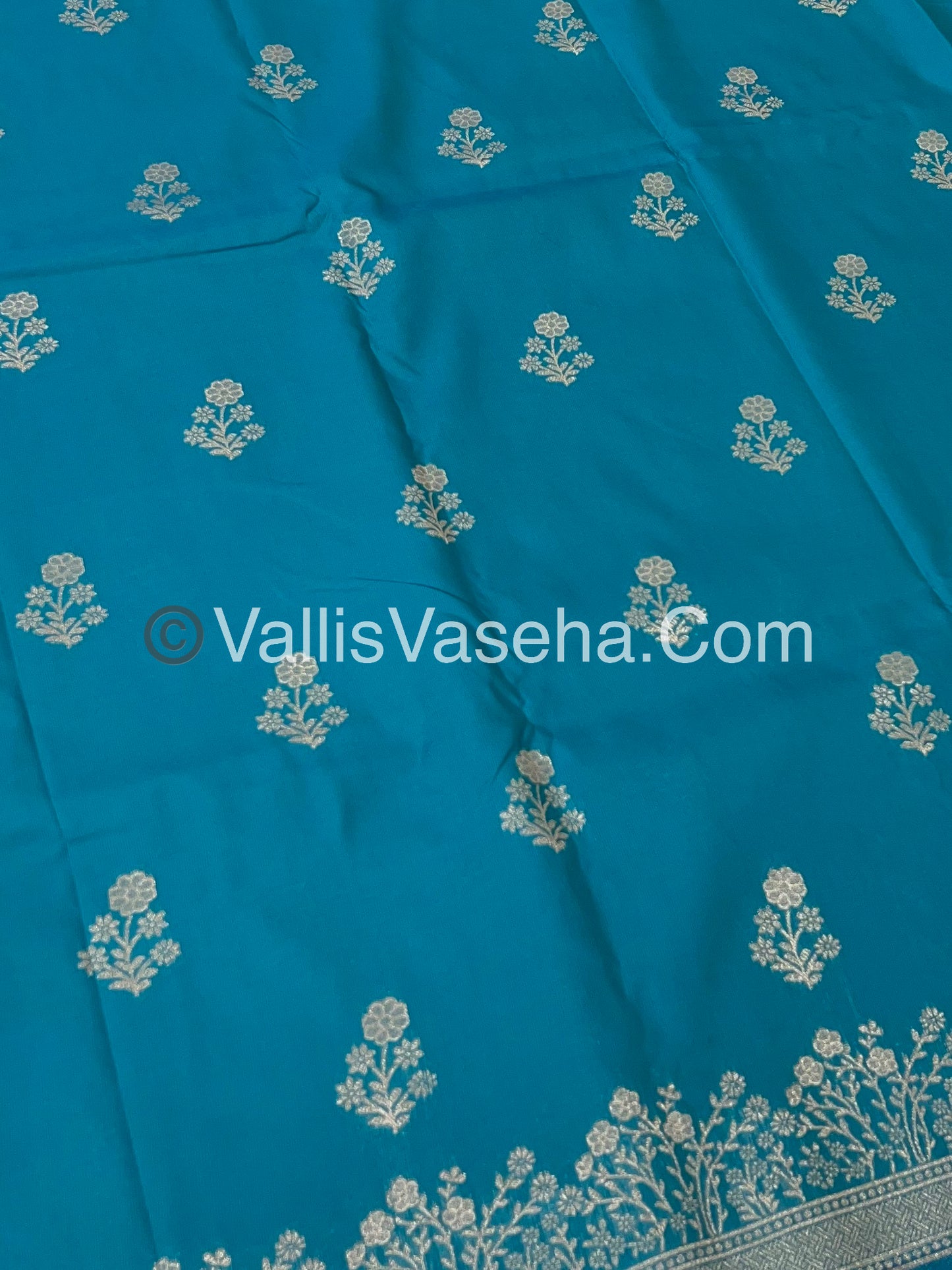 Semi Soft Silk with Border - Turquoise Blue Shade  -VVSSS013