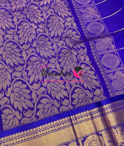 Pure Silk Cotton Saree - Mayil & Chakkaram Design - Lemon Yellow With Blue VVMC001