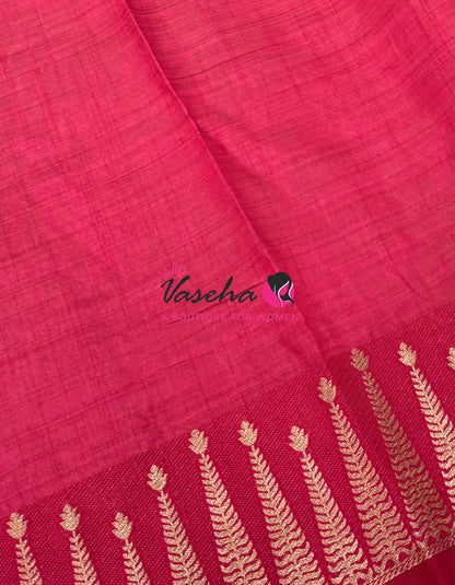 Semi Tussar Silk Saree | Pinkish Red  shade |VVSTS050