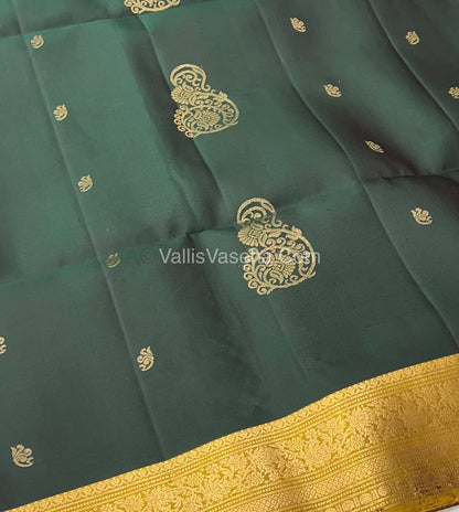 Pure Soft Silk Saree - Kanchi Border - Green & Mustard Combo - VVPSS046
