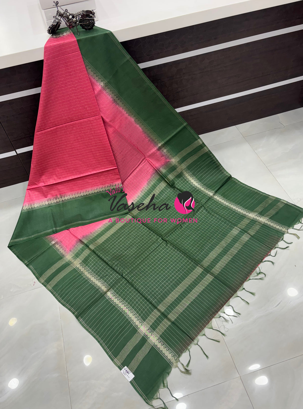 Bhagalpuri Silk | Pink With Green Combo | VVBS011