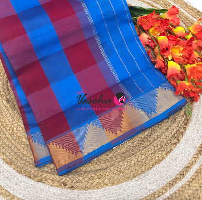 Semi Silk Cotton Saree |Pazhum Pazhamum Checks Design |VVSSC020