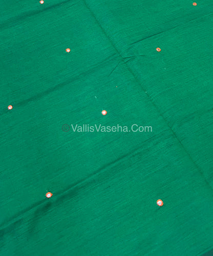 South Mixed Cotton - Mirror Work Embroidery - Green With  Orange - VVPCM002