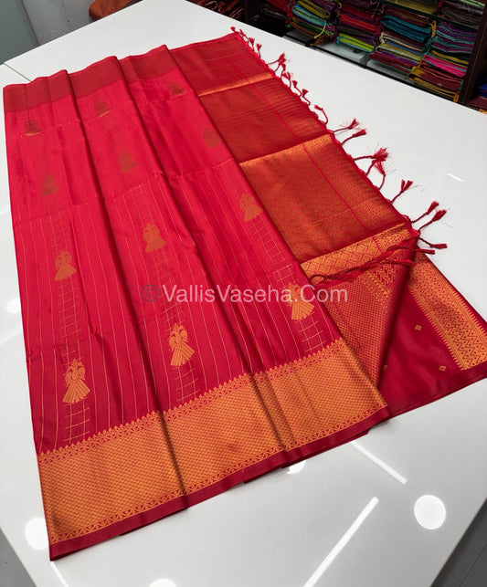 Semi Soft Silk - Border less - Red Shade -VVSSS023