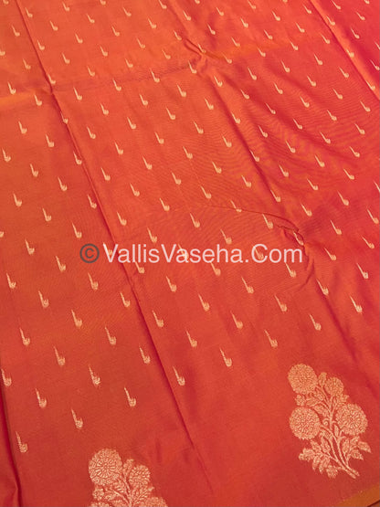 Semi Soft Silk - Flower  Butta Border - Peachish Orange Shade -VVSSS016