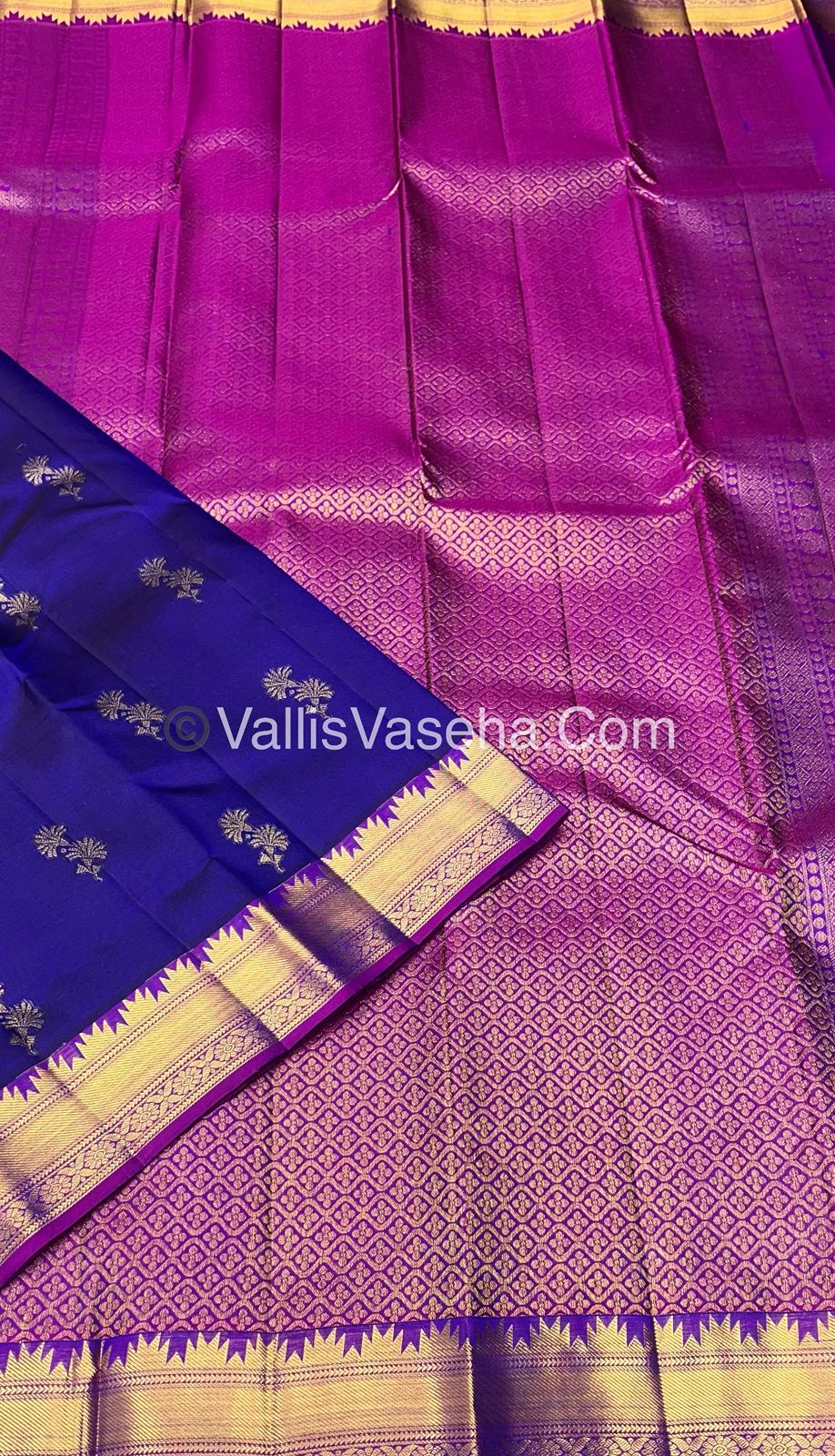 Pure Kanchipuram Silk Saree - Blue & Purplish Pink  Combo - VVPS013