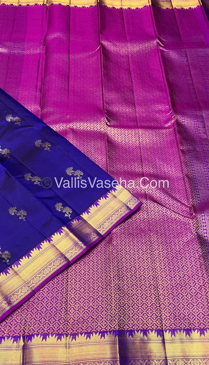Pure Kanchipuram Silk Saree - Blue & Purplish Pink  Combo - VVPS013