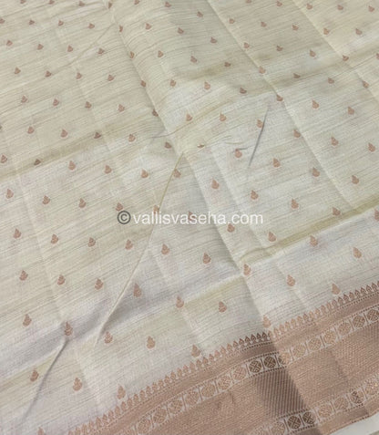Semi Tussar Silk - Grand Pallu  - Cream - VVSTS023