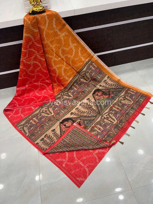 Semi Chanderi Saree - Fusion Of Bandhini & Madhubani- VVSCS002
