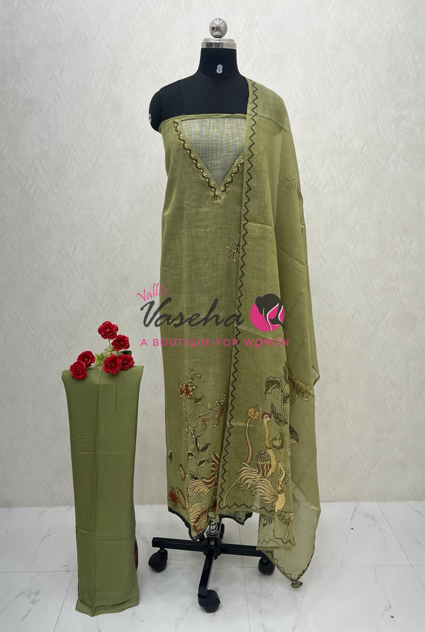 Unstitched Kota Material |  Green Shade | VVUSM062
