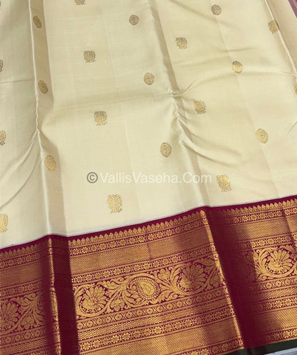 Pure Vintage Korvai Kanchipuram Silk Saree - Cream & Maroon Combo - VVPS038