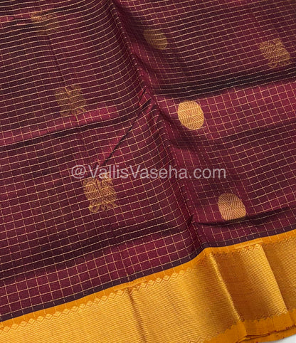 Pure Silk Cotton Saree - Mayil & Chakkaram Design - Maroon With Peach Shade - VVMC002
