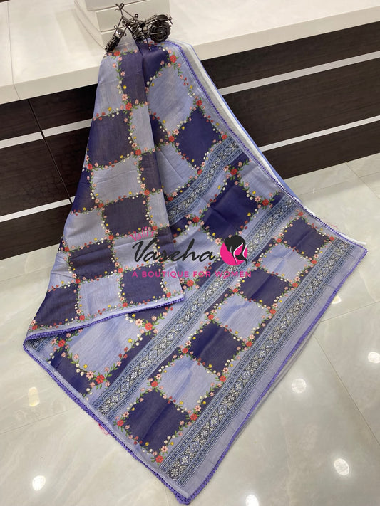 Linen Tissue Saree -  Light & Dark Combo - Violetish purple Shade - VVLTS007