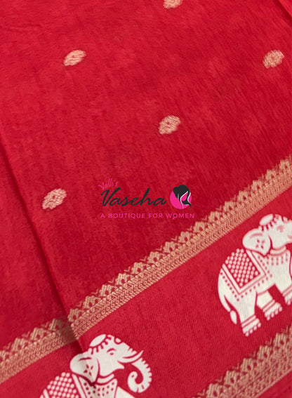 Casual Wear Sarees - Semi Binny / Semi Dola Silk - Red Shade - VVSDS007